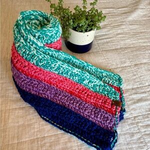 Colorful Striped Hand Crocheted Scarf